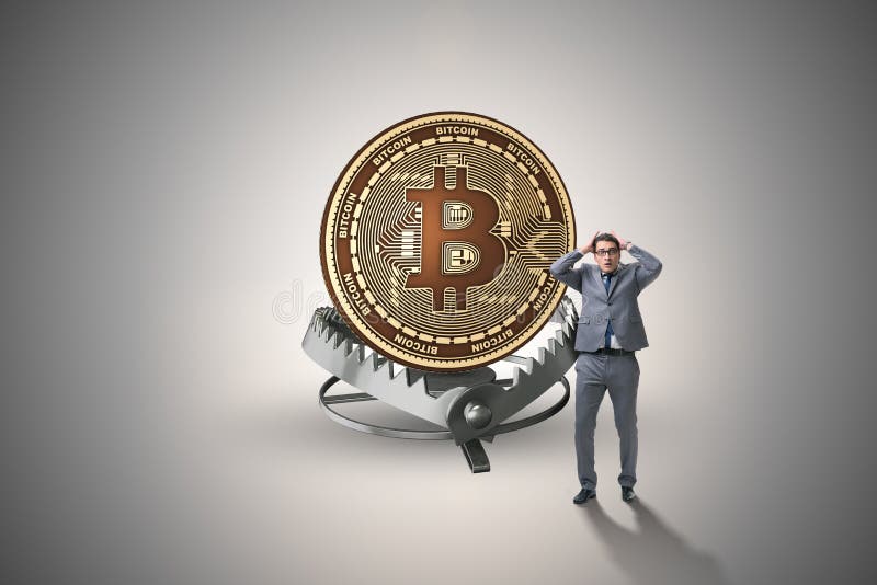 Biznesmen spada w oklepa bitcoin cryptocurrency ilustracji Biznesmen spada w oklepa bitcoin cryptocurrency ilustracji