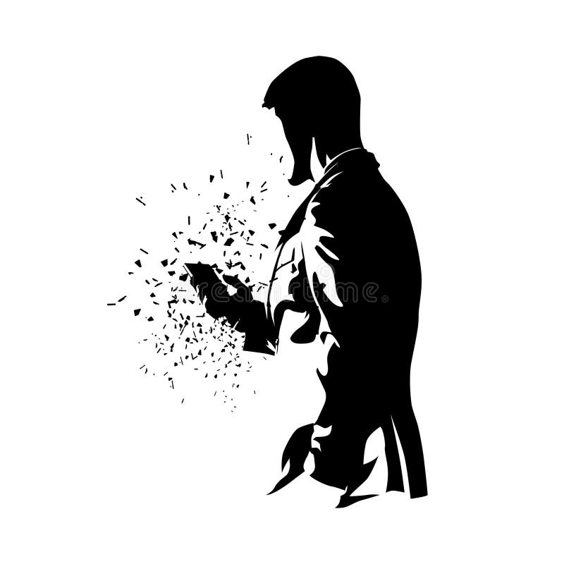 Biznesmen trzymający telefon komórkowy w odizolowanej sylwetce ilustracja wektor