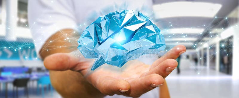 Biznesmen używa cyfrowego promieniowanie rentgenowskie ludzkiego mózg interfejsu 3D renderi royalty ilustracja Biznesmen używa cyfrowego promieniowanie rentgenowskie ludzkiego mózg interfejsu 3D renderi royalty ilustracja