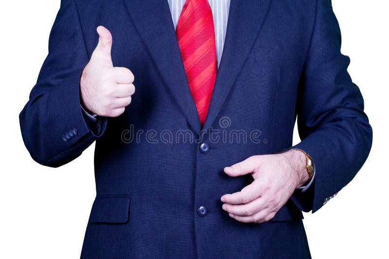 Biznesmen w kostiumu czerwonych krawata mienia aprobatach zdjęcia royalty free Biznesmen w kostiumu czerwonych krawata mienia aprobatach zdjęcia royalty free