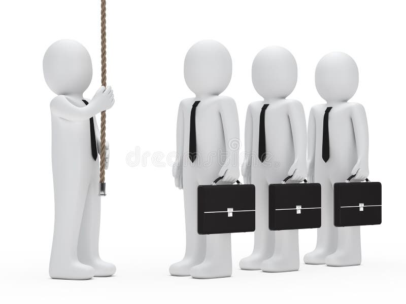 Businessman team look up hold a rope. Businessman team look up hold a rope