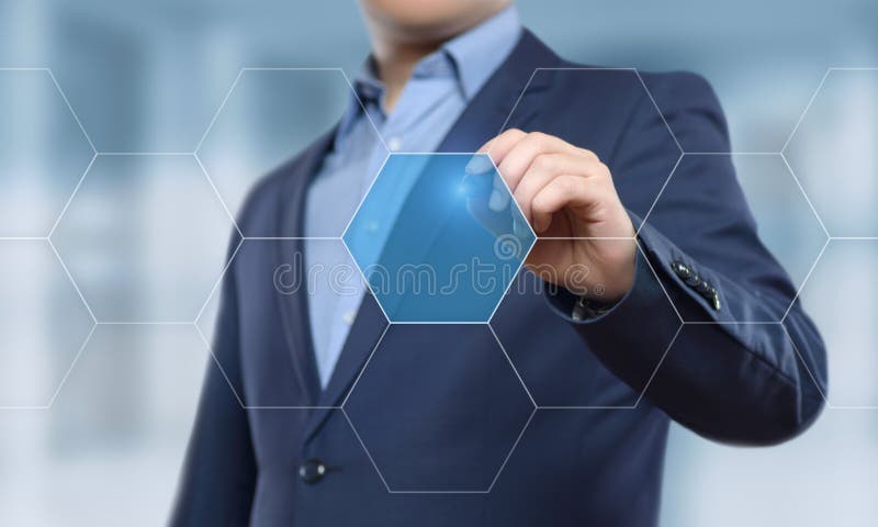 biznesmena guzika odciskanie Innowaci technologii interneta biznesu pojęcie Przestrzeń dla teksta obraz stock biznesmena guzika odciskanie Innowaci technologii interneta biznesu pojęcie Przestrzeń dla teksta obraz stock