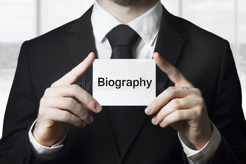 Biznesmena mienia znaka biografia obraz stock Biznesmena mienia znaka biografia obraz stock
