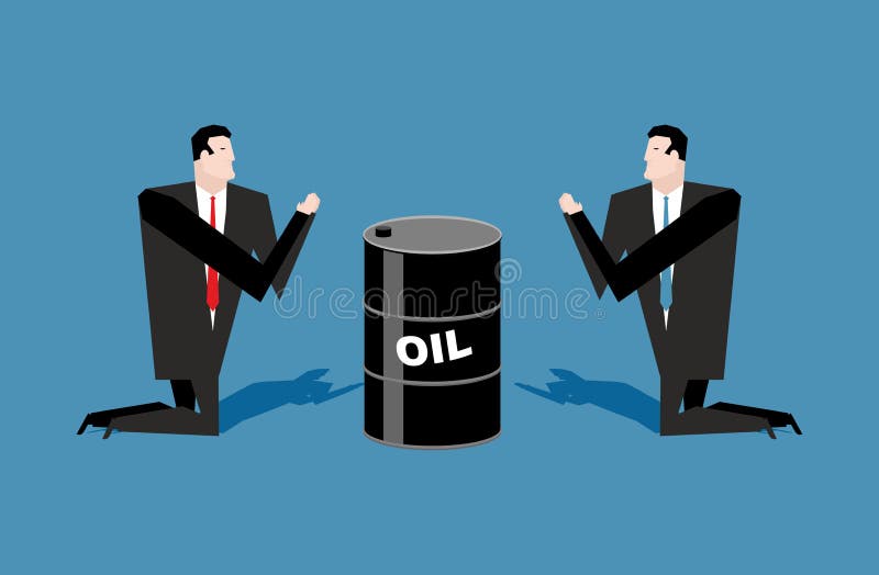 Biznesmena modlenie dla nafcianych baryłek Modlitw nafciane ceduły Peo ilustracja wektor Biznesmena modlenie dla nafcianych baryłek Modlitw nafciane ceduły Peo ilustracja wektor