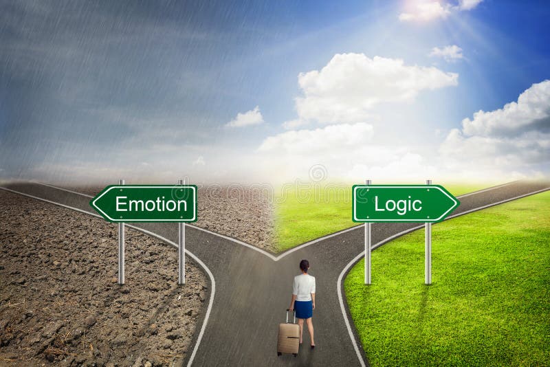 Businessman concept, Emotion or Logic road to the correct way. Businessman concept, Emotion or Logic road to the correct way