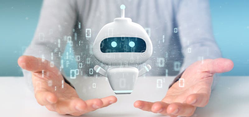 Biznesmeni trzymający Chatbot z renderowaniem kodu binarnego 3d royalty ilustracja