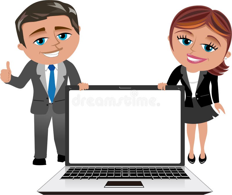 Biznesowa kobieta i mężczyzna Pokazuje laptop ilustracji Biznesowa kobieta i mężczyzna Pokazuje laptop ilustracji