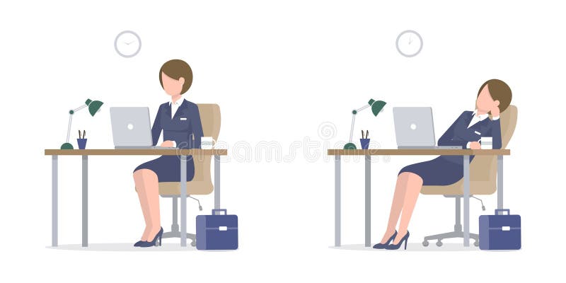Biznesowa kobieta z laptopem przy biurkiem z walizką męczącą