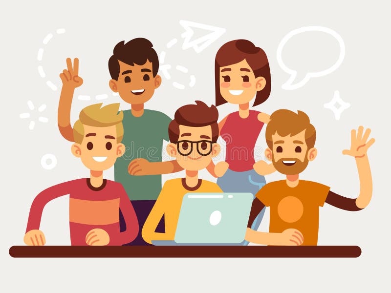 Biznesowa kreatywnie drużyna, szczęśliwi coworking ludzie grup Płaski projekt dla strony internetowej i pracy zespołowej pojęcia ilustracja wektor