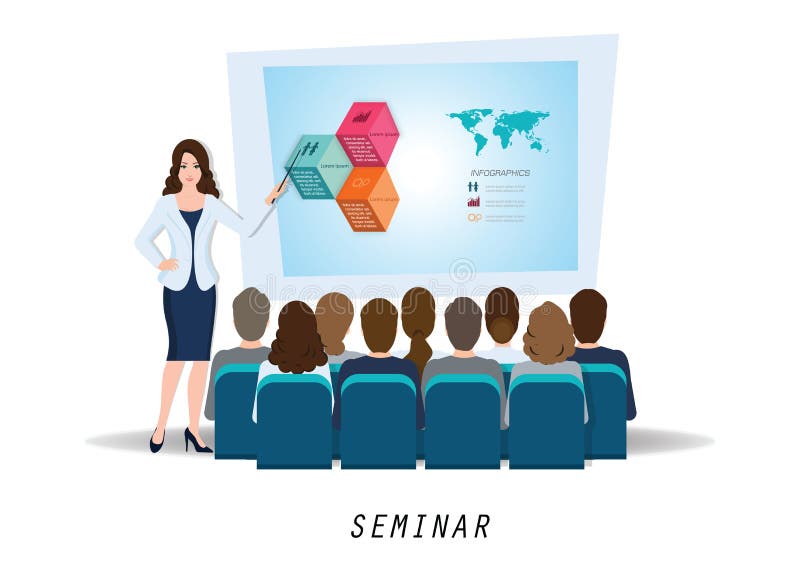 Biznesowa seminaryjna żeńska głośnikowa robi prezentacja wyjaśnia c ilustracja wektor Biznesowa seminaryjna żeńska głośnikowa robi prezentacja wyjaśnia c ilustracja wektor