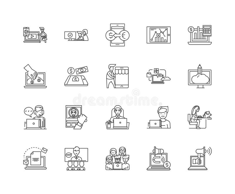 Biznesowe networking linii ikony, znaki, wektoru set, kontur ilustracji poj? cie ilustracja wektor