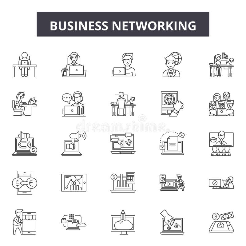 Biznesowe networking linii ikony, znaki, wektoru set, kontur ilustracji pojęcie ilustracji