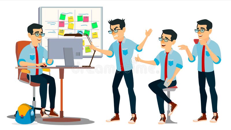 Biznesowego mężczyzna charakteru wektor Pracujący azjata, mężczyzna Drużynowy pokój _ Środowisko proces Wewnątrz Zaczyna Up biuro ilustracji Biznesowego mężczyzna charakteru wektor Pracujący azjata, mężczyzna Drużynowy pokój _ Środowisko proces Wewnątrz Zaczyna Up biuro ilustracji