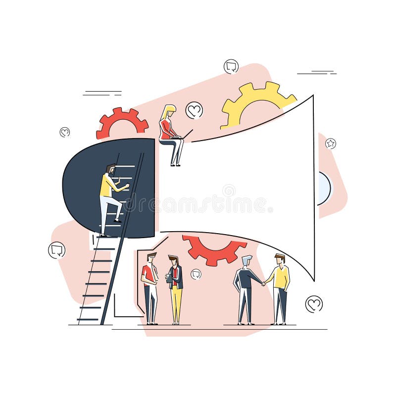 Biznesowej reklamy promocja G?o?nik Opowiada t?um Du?y megafon i P?ascy ludzie charakter reklamy ilustracja wektor Biznesowej reklamy promocja G?o?nik Opowiada t?um Du?y megafon i P?ascy ludzie charakter reklamy ilustracja wektor
