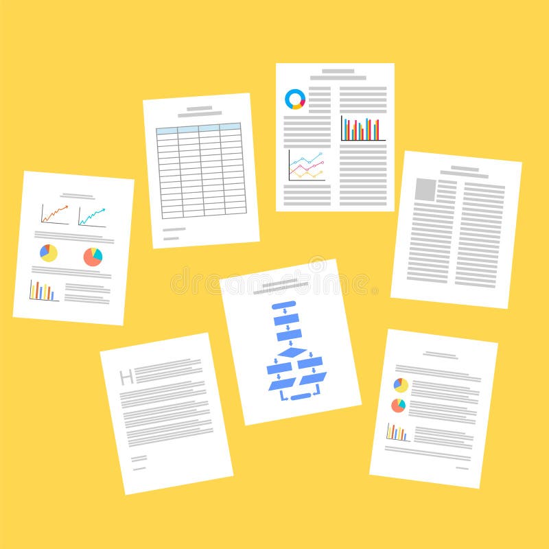 Biznesowi dokumenty paperwork Biznesowi raporty ilustracji Biznesowi dokumenty paperwork Biznesowi raporty ilustracji