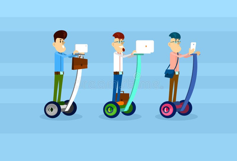 Biznesowy Man Group Jedzie Segway hulajnoga Use laptopu pastylki Elektrycznego Komputerowego Mądrze telefonu sieci Ogólnospołeczn royalty ilustracja Biznesowy Man Group Jedzie Segway hulajnoga Use laptopu pastylki Elektrycznego Komputerowego Mądrze telefonu sieci Ogólnospołeczn royalty ilustracja