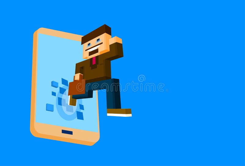 Biznesowy mężczyzna Przychodzi Out Z komórka telefonu Mądrze Ogólnospołecznej sieci Komunikacyjnego pojęcia 3d Isometric royalty ilustracja Biznesowy mężczyzna Przychodzi Out Z komórka telefonu Mądrze Ogólnospołecznej sieci Komunikacyjnego pojęcia 3d Isometric royalty ilustracja