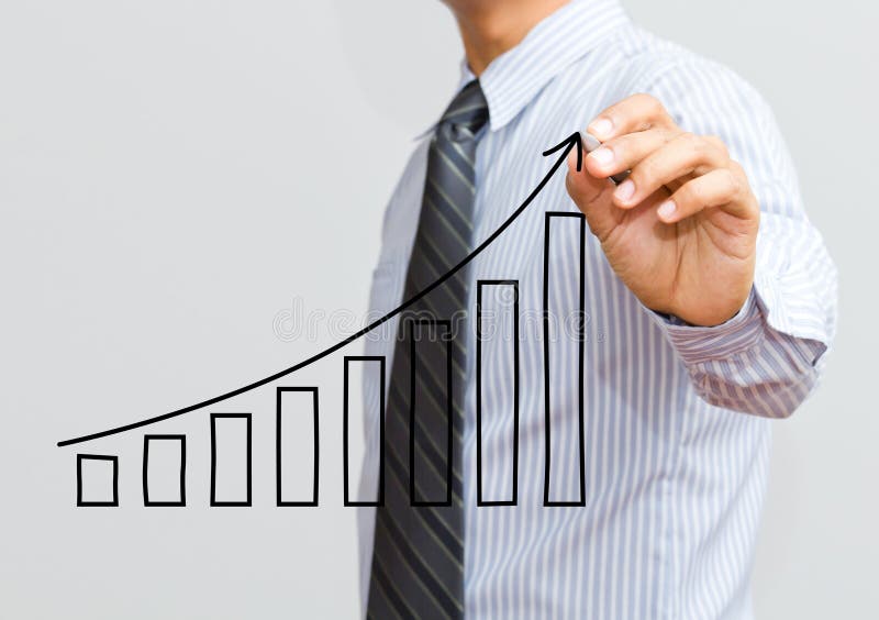 Business man drawing growing graph on screen. Business man drawing growing graph on screen