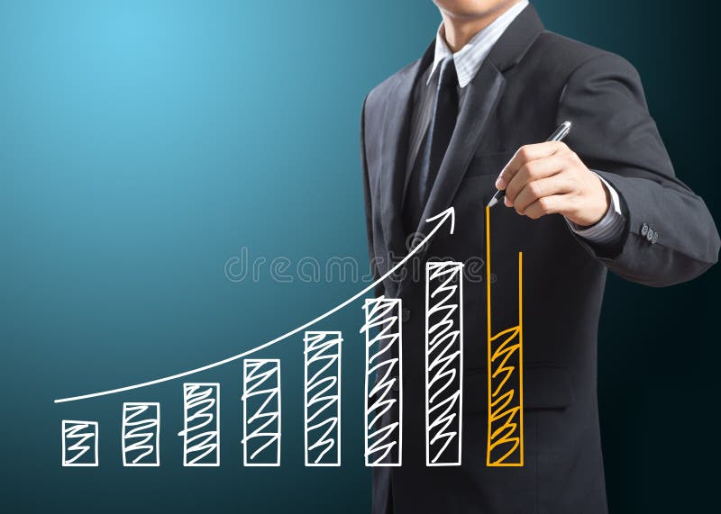 Business man drawing growing graph on screen. Business man drawing growing graph on screen