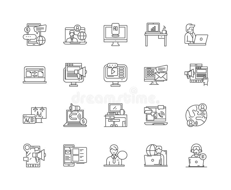 Biznesowy poparcie i networking kreskowe ikony, znaki, wektoru set, kontur ilustracji poj? cie ilustracji