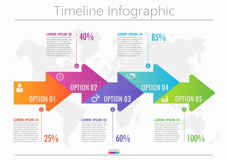 Biznesowych dane unaocznienie. ikony infograficzne osi czasu zaprojektowane dla abstrakcyjnego szablonu tÅ‚a z 5 opcjami