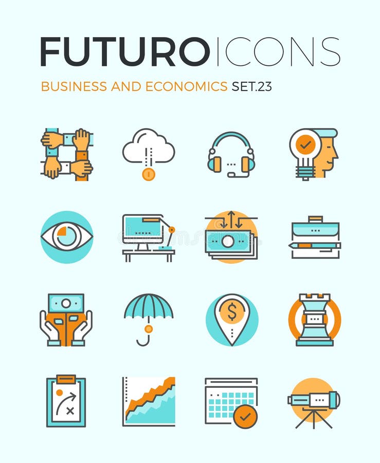 Biznesu i ekonomii futuro linii ikony ilustracji Biznesu i ekonomii futuro linii ikony ilustracji