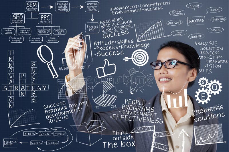 Bizneswoman pisze strategii biznesowej obrazy royalty free Bizneswoman pisze strategii biznesowej obrazy royalty free
