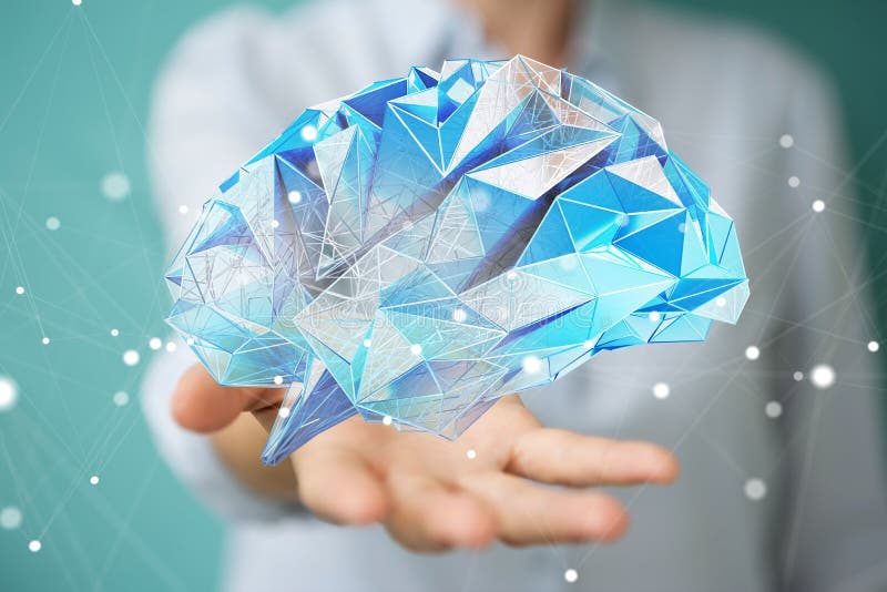 Bizneswoman trzyma cyfrowego promieniowanie rentgenowskie ludzkiego mózg w jej ręce 3D r ilustracja wektor Bizneswoman trzyma cyfrowego promieniowanie rentgenowskie ludzkiego mózg w jej ręce 3D r ilustracja wektor