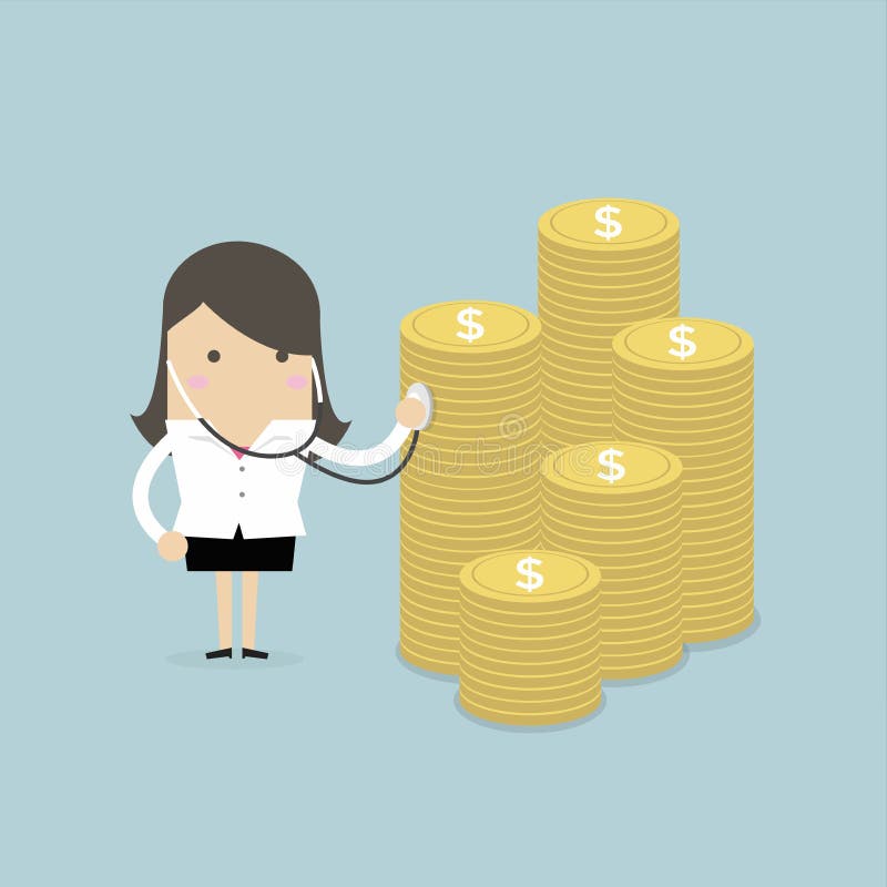 Bizneswomanów zdrowie pieniężny czek z stetoskopem royalty ilustracja Bizneswomanów zdrowie pieniężny czek z stetoskopem royalty ilustracja