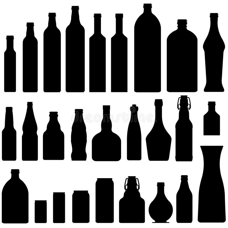 Vector silhouette set of beer, wine, and liquor bottles and jars. Vector silhouette set of beer, wine, and liquor bottles and jars