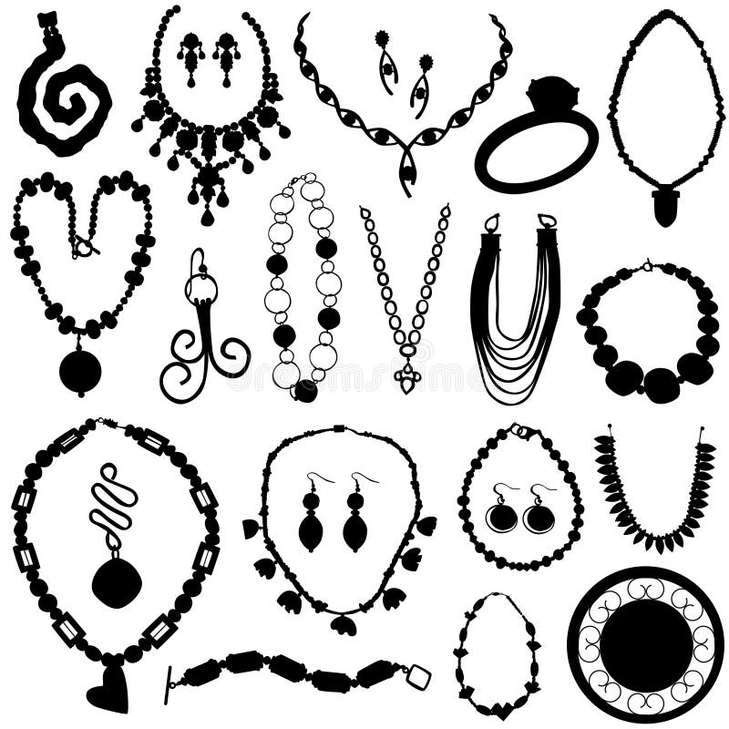 Set of jewelry silhouettes vector. Set of jewelry silhouettes vector