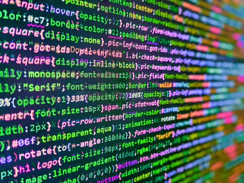 Biți bază de date accesează vizualizarea flux. codul programului și interfața vizuală ui ux. concentrare selectivă. caractere și c stock photo