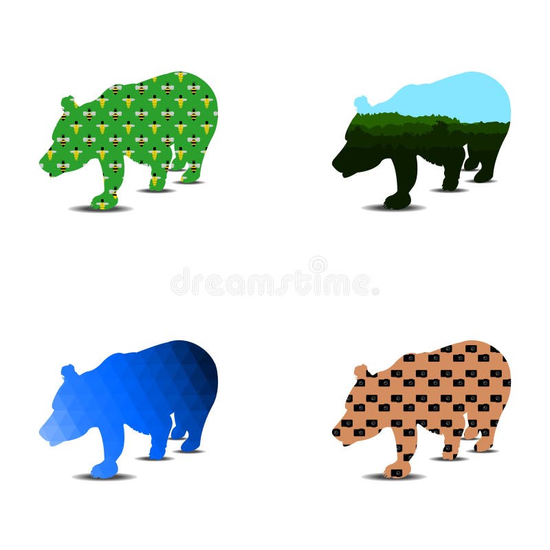 Björnkonturmodell En uppsättning av fyra stycken kan användas som en logotumnagel vektor stock illustrationer Björnkonturmodell En uppsättning av fyra stycken kan användas som en logotumnagel vektor stock illustrationer