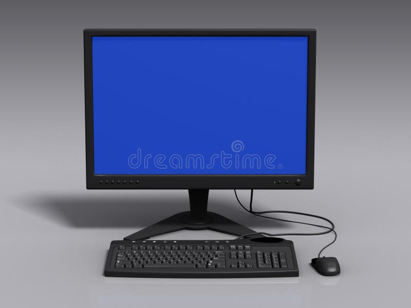 Nero modello 3d di tastiera, monitor e mouse, con la schermata blu di errore.