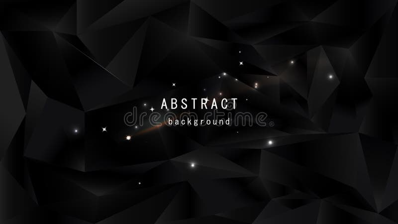 Black abstract background, triangles and low polygon with glitter gold star sparkles luxury concept vector illustration