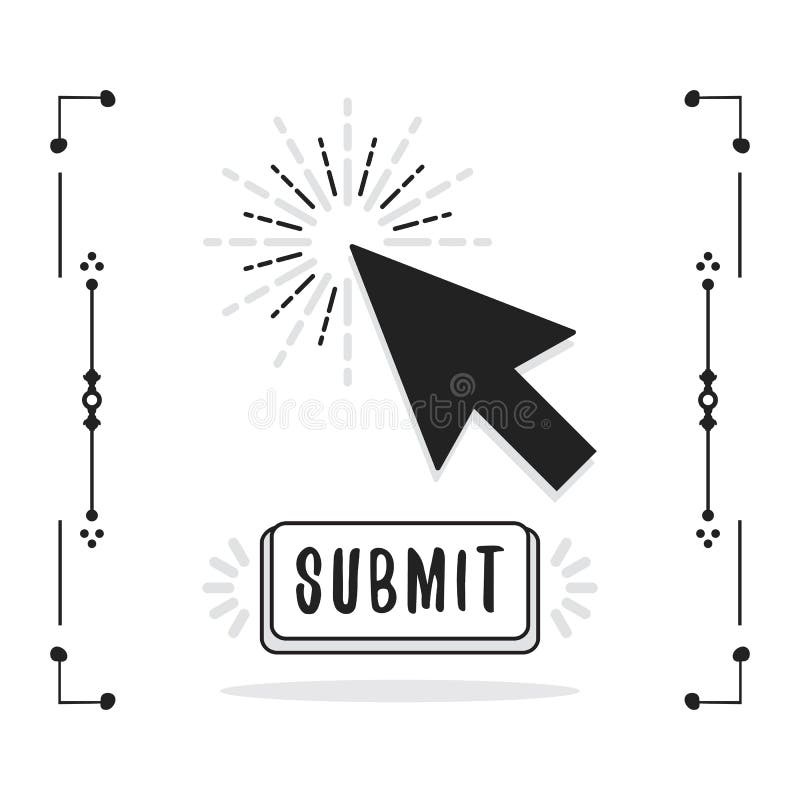 Black abstract close up click cursor pointer and Submit button icon vector illustration