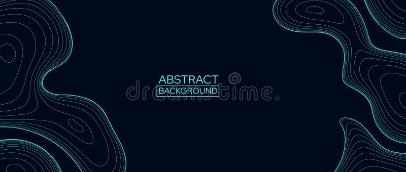 Black abstract line background. Topographic contour map concept. Neon blue linear terrain outline pattern. Geographic royalty free illustration
