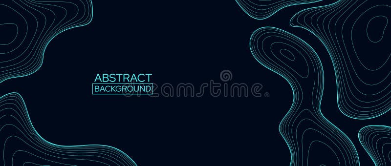 Black abstract line background. Topographic contour map concept. Neon linear terrain outline pattern. Geographic design template wallpaper for poster, banner, print, booklet. Vector illustration