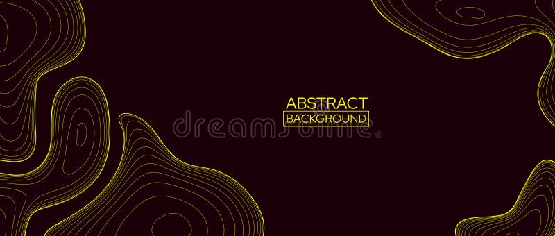 Black abstract line background. Topographic contour map concept. Yellow linear terrain outline pattern. Geographic royalty free illustration