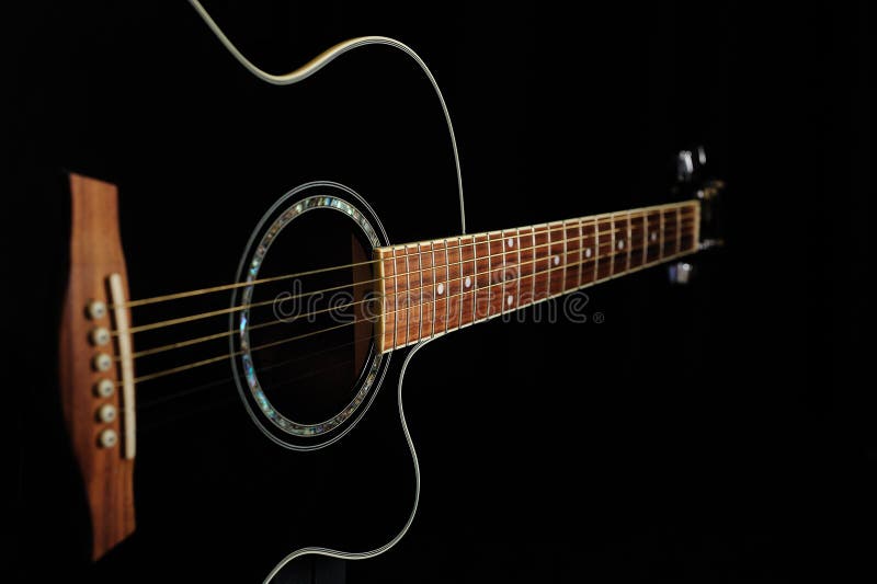 Black Acoustic Guitar Isolate on White Background Stock Photo Image