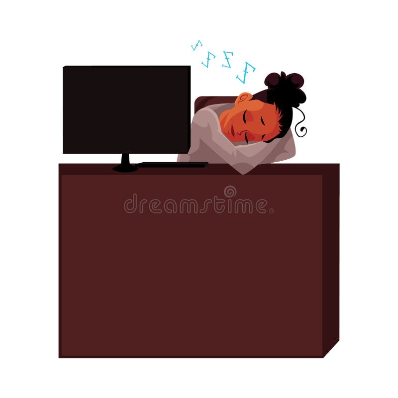 Black, African American businesswoman, secretary, sleeping, snoozing at office desk stock illustration