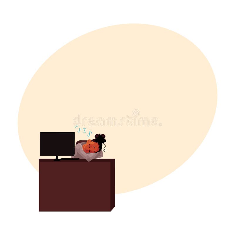 Black, African American businesswoman, secretary, sleeping, snoozing at office desk royalty free illustration