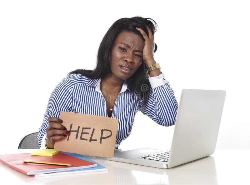 Black African American ethnicity frustrated woman working in stress at office royalty free stock photography Black African American ethnicity frustrated woman working in stress at office royalty free stock photography