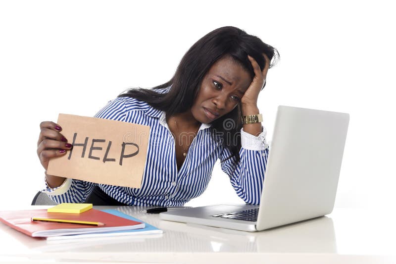 Black African American ethnicity frustrated woman working in stress at office stock photo Black African American ethnicity frustrated woman working in stress at office stock photo