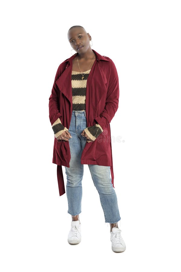 Black Female Model Wearing Red Jacket for Spring or Fall Fashion Stock ...