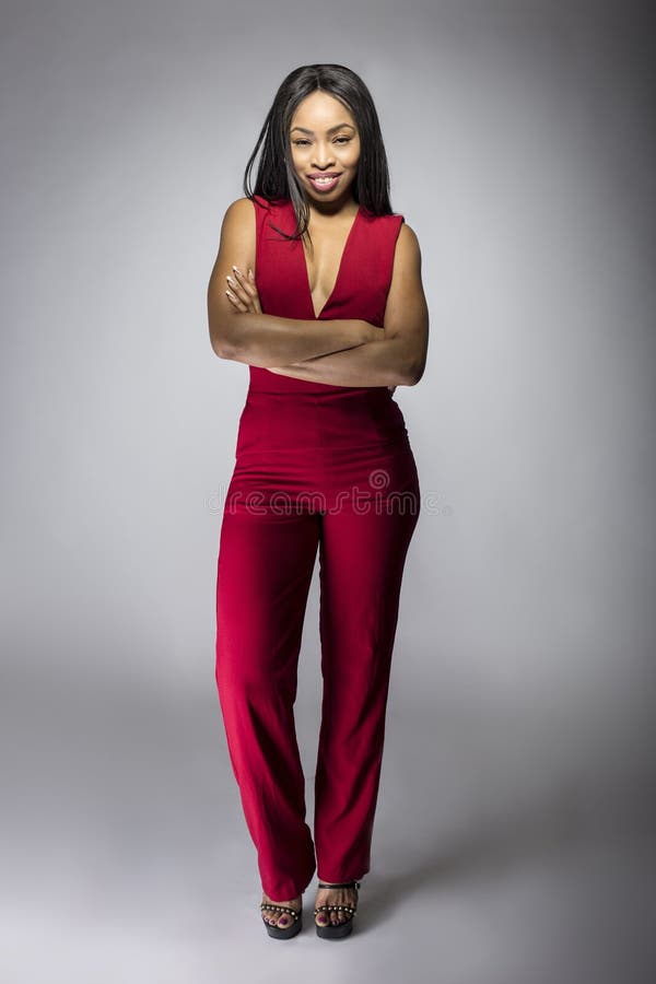Black Female Wearing Red Fashion Apparel Stock Image - Image of pants ...