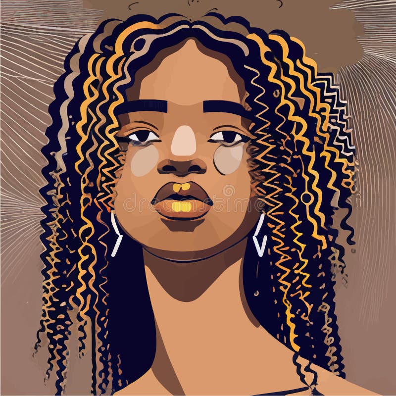 Black Afro African American Girl Woman Lady Vector Illustration Portrait Stock Illustration