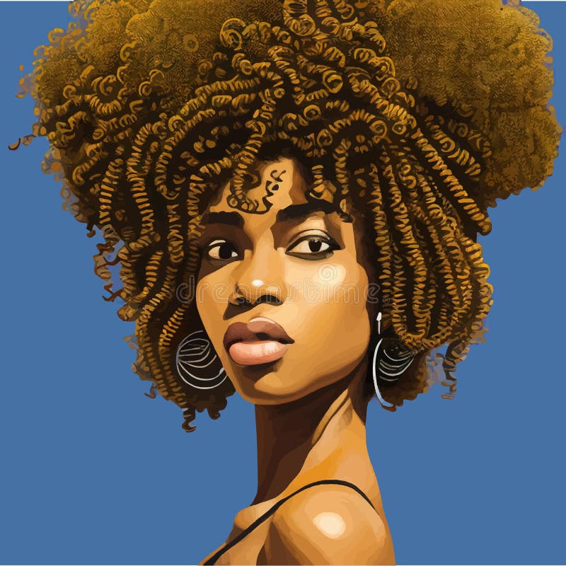 Black Afro African American Girl Woman Lady Vector Illustration