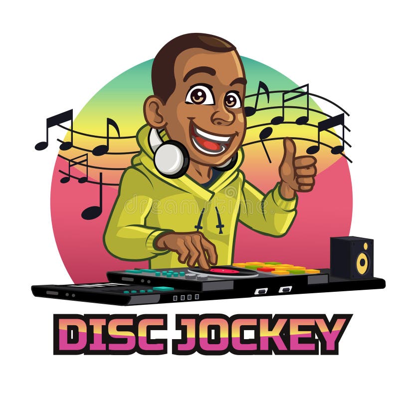 Black Afro American Boy Disc Jockey DJ Cartoon Logo Stock Vector -  Illustration of laptop, genius: 231882751