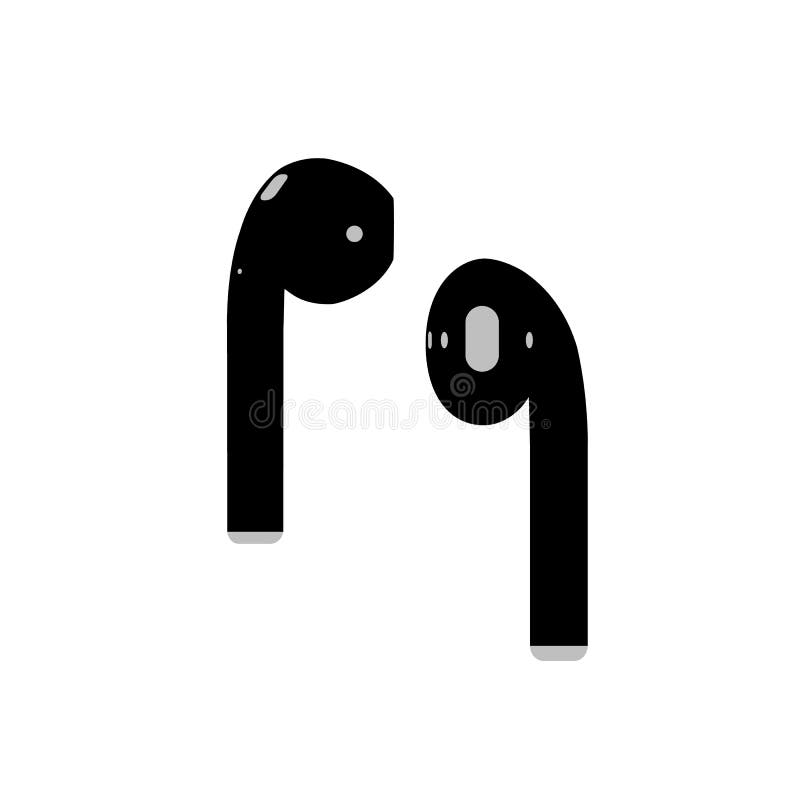 Black Airpods music wireless headphones flat icon for apps and websites on white background vector illustration Black Airpods music wireless headphones flat icon for apps and websites on white background vector illustration